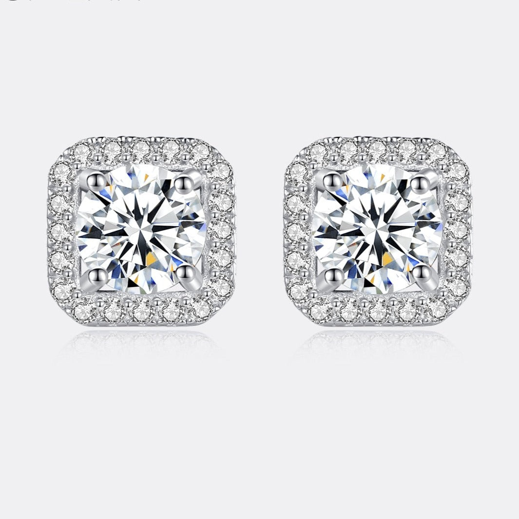 925 Silver 1 cttw Moissanite Square Halo Stud Earrings