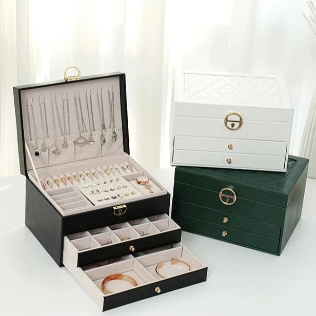 Three Layer Retro PU Jewelry Box - Necklace, Earrings, Bracelet Storage