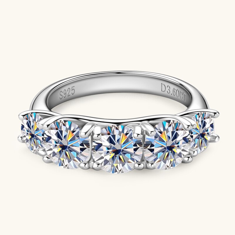 925 Silver 5-Stones Moissanite Anniversary Ring