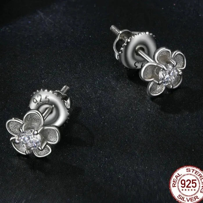 925 Silver Brilliant Cut Moissanite Sakura Stud Earrings