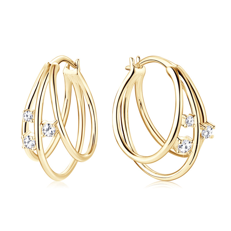 14K Gold-Plated 925 Silver Split Hoop Moissanite Earrings