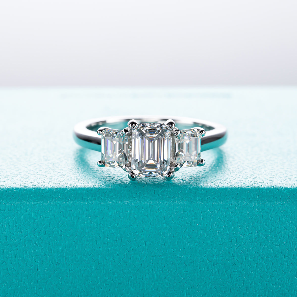 925 Silver 1.8cttw Emerald Cut Moissanite Ring