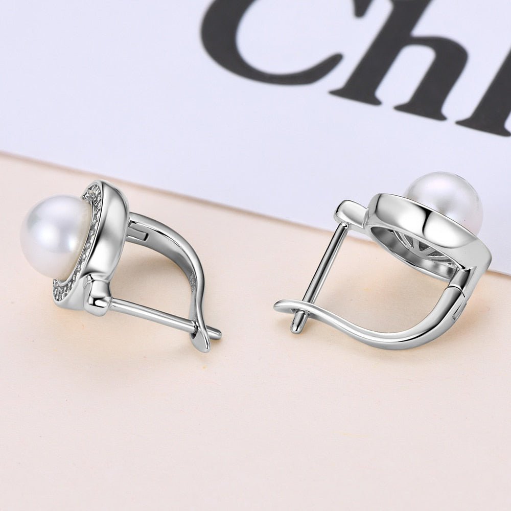 925 Silver 7mm Pearl and Moissanite Retro Earrings