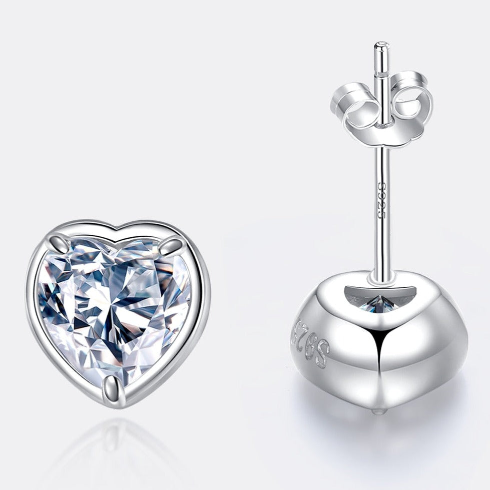 925 Silver 2Ct Moissanite Heart Stud Earrings