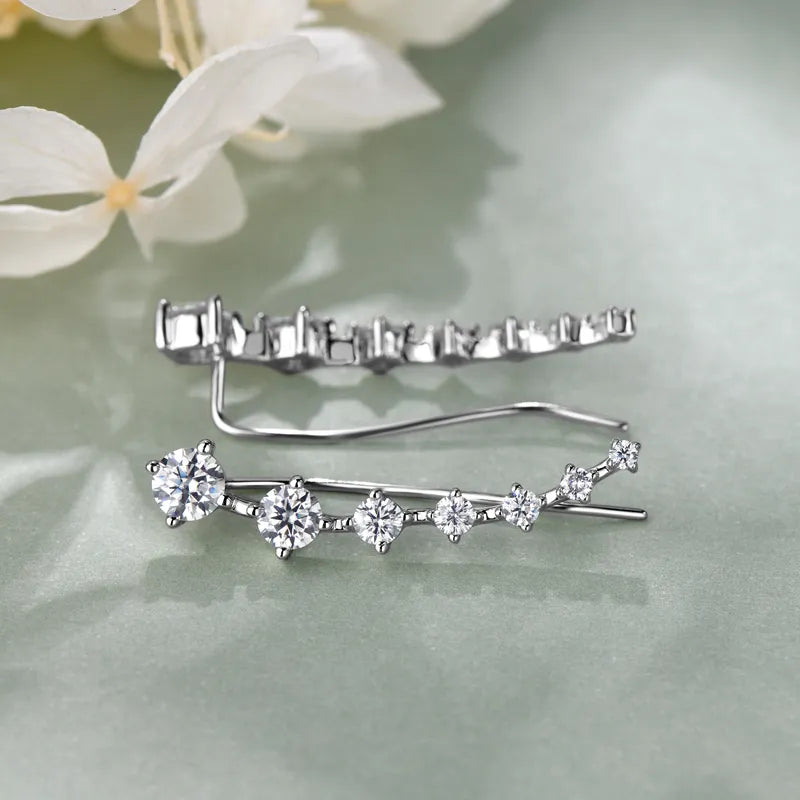 925 Silver 7 Star Moissanite Ear Cuffs - Clip Earrings