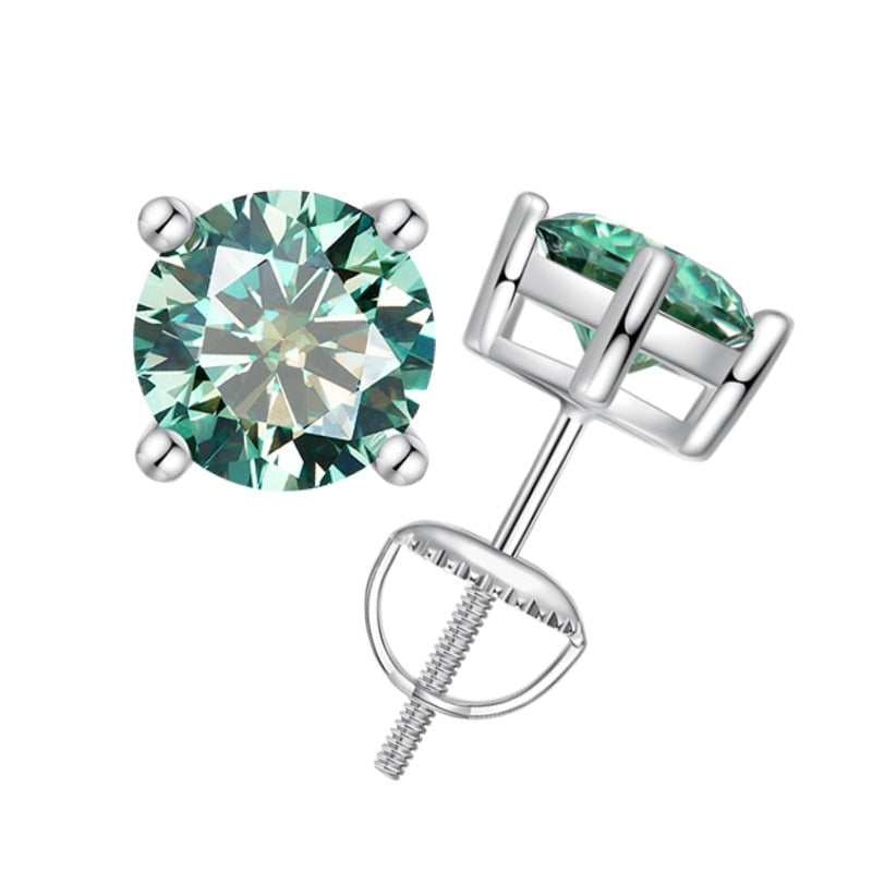 Classic 925 Silver 2CT Green Moissanite Stud Earrings