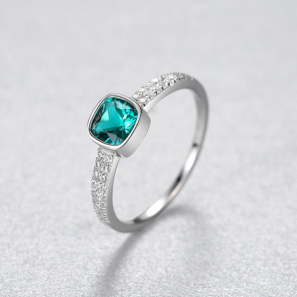 925 Silver Anillos Muj Emerald Gemstone Solitaire Ring