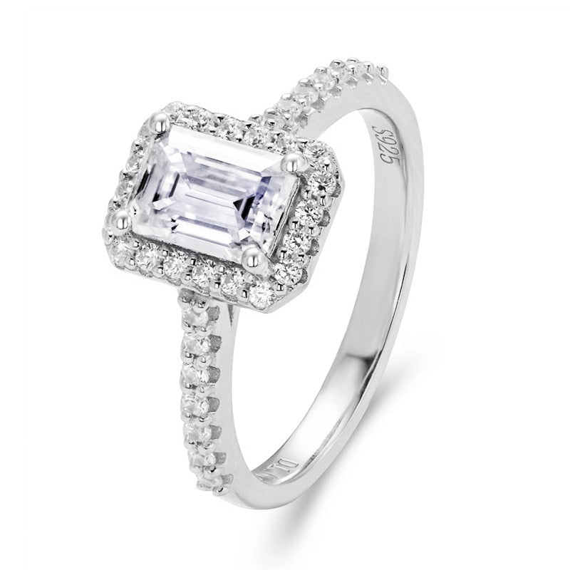 925 Silver 1CT Emerald Cut Moissanite Halo Ring