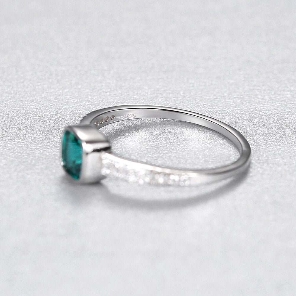 925 Silver Anillos Muj Emerald Gemstone Solitaire Ring