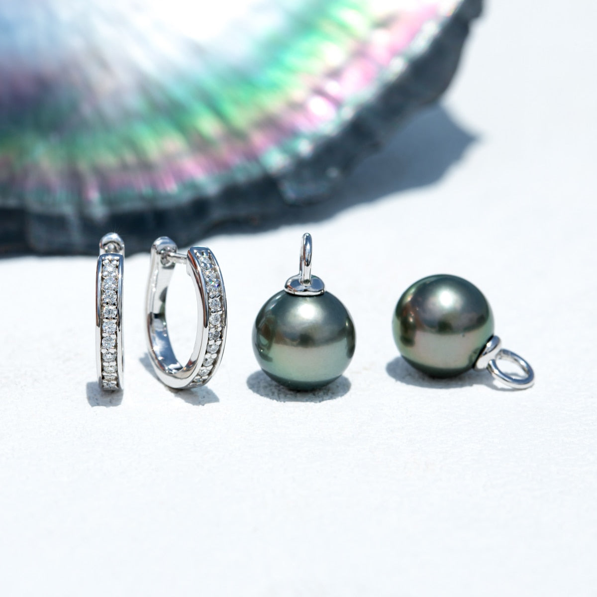 925 Silver 10mm Natural Tahitian Pearl and Moissanite Multipurpose Earrings