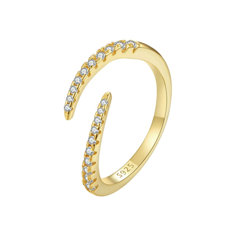 925 Silver Simple Adjustable Snake Tail Ring - gold with CZ