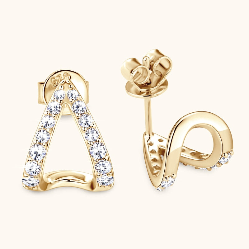 14K Gold-Plated 925 Silver Round Cut Moissanite Stud Earrings