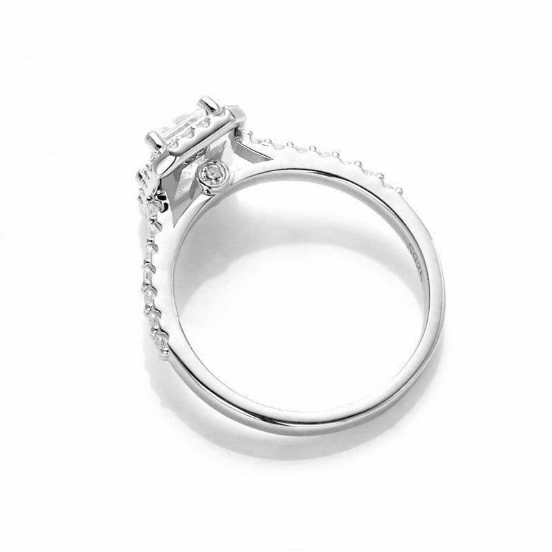 925 Silver 1CT Emerald Cut Moissanite Halo Ring