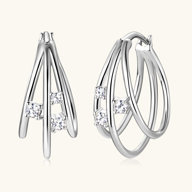 14K Gold-Plated 925 Silver Split Hoop Moissanite Earrings