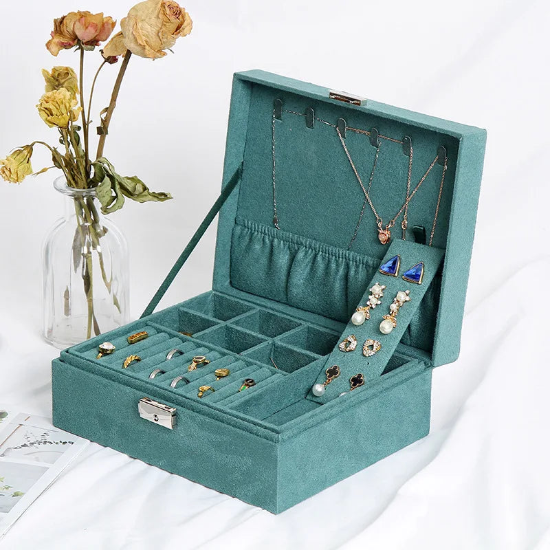 Double-Layer Velvet Jewelry Box - European Necklace and Ring Holder