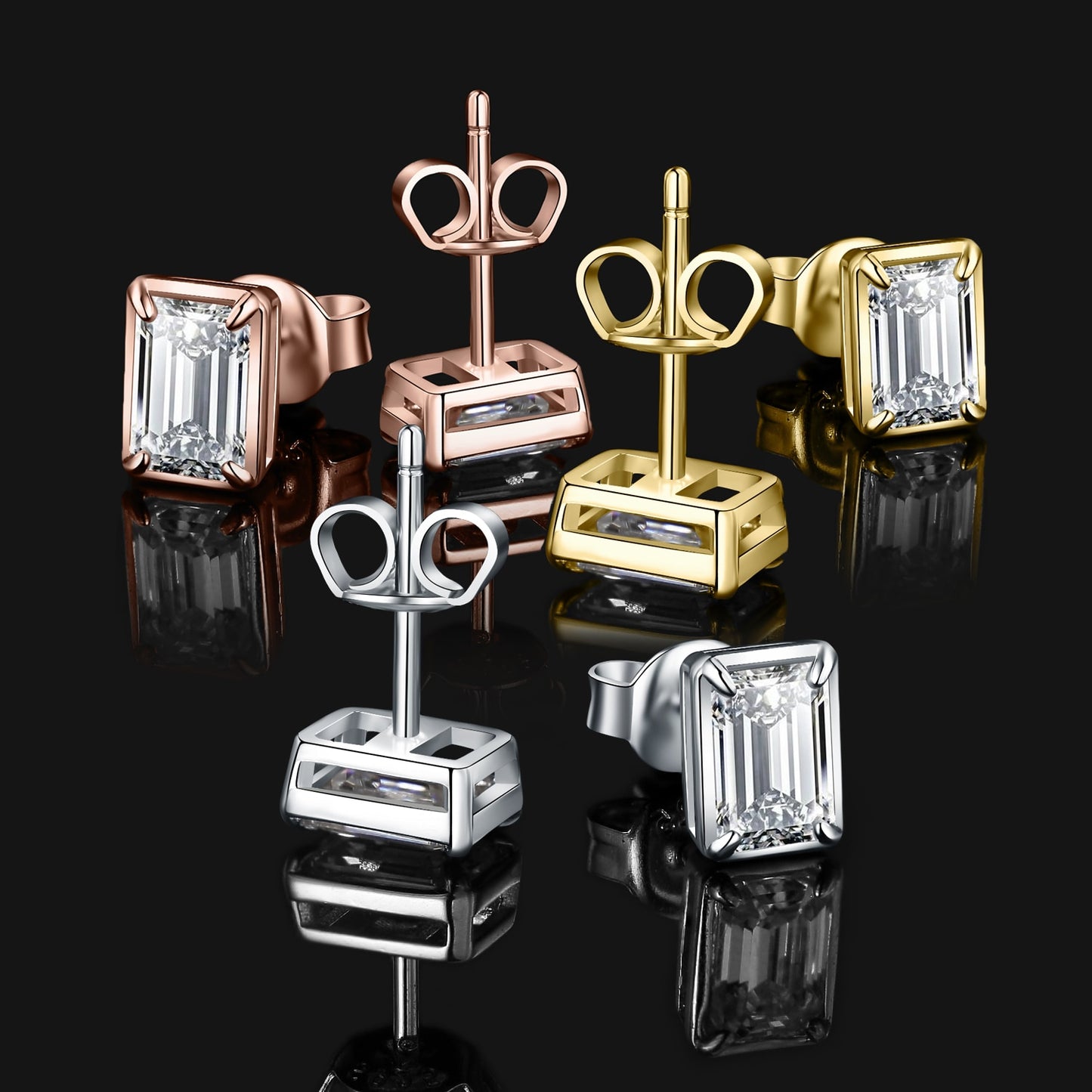 925 Silver 1.6ct/pair Emerald Cut Moissanite Stud Earrings