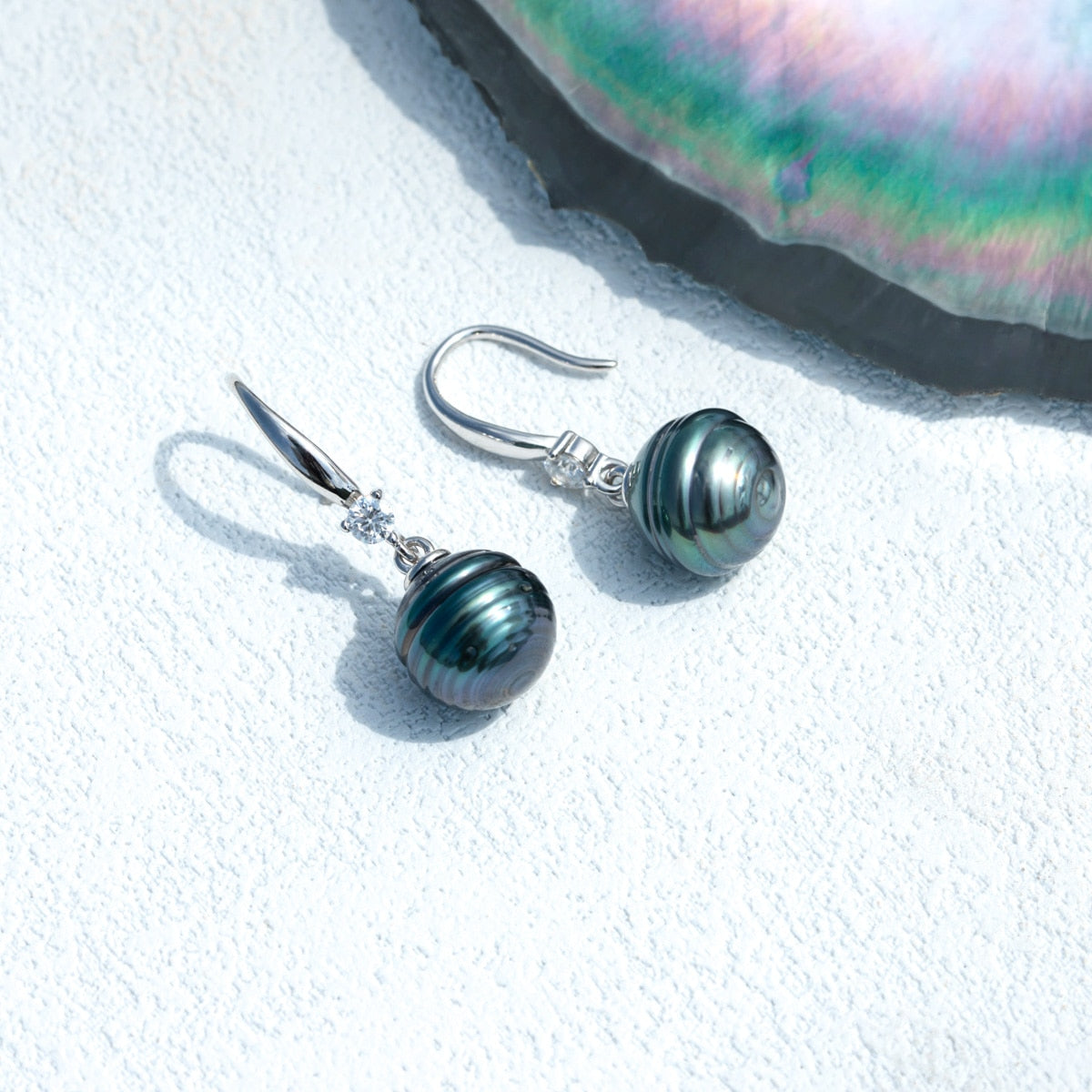 925 Silver 10-11mm Natural Tahitian Pearl and Moissanite Earrings