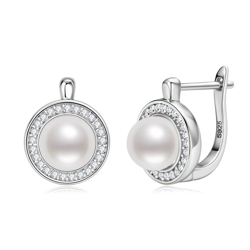 925 Silver 7mm Pearl and Moissanite Retro Earrings