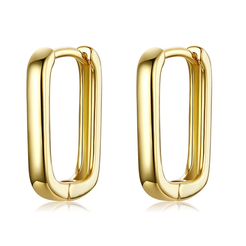 925 Silver French Square Buckle Earrings -  yellow gold plated