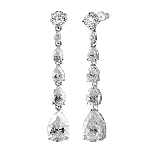 925 Silver Pear Cut 16.98cttw Full Moissanite Drop Earrings