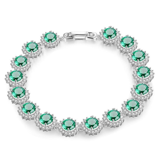 925 Silver Vintage 6.0mm Emerald Gemstone Strand Bracelet