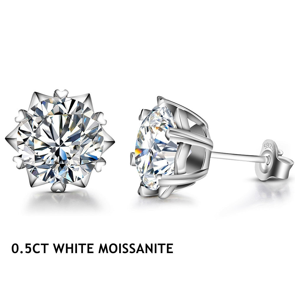 925 Silver 0.5-3.0CT Moissanite Snowflake Stud Earrings - 0.5 ct