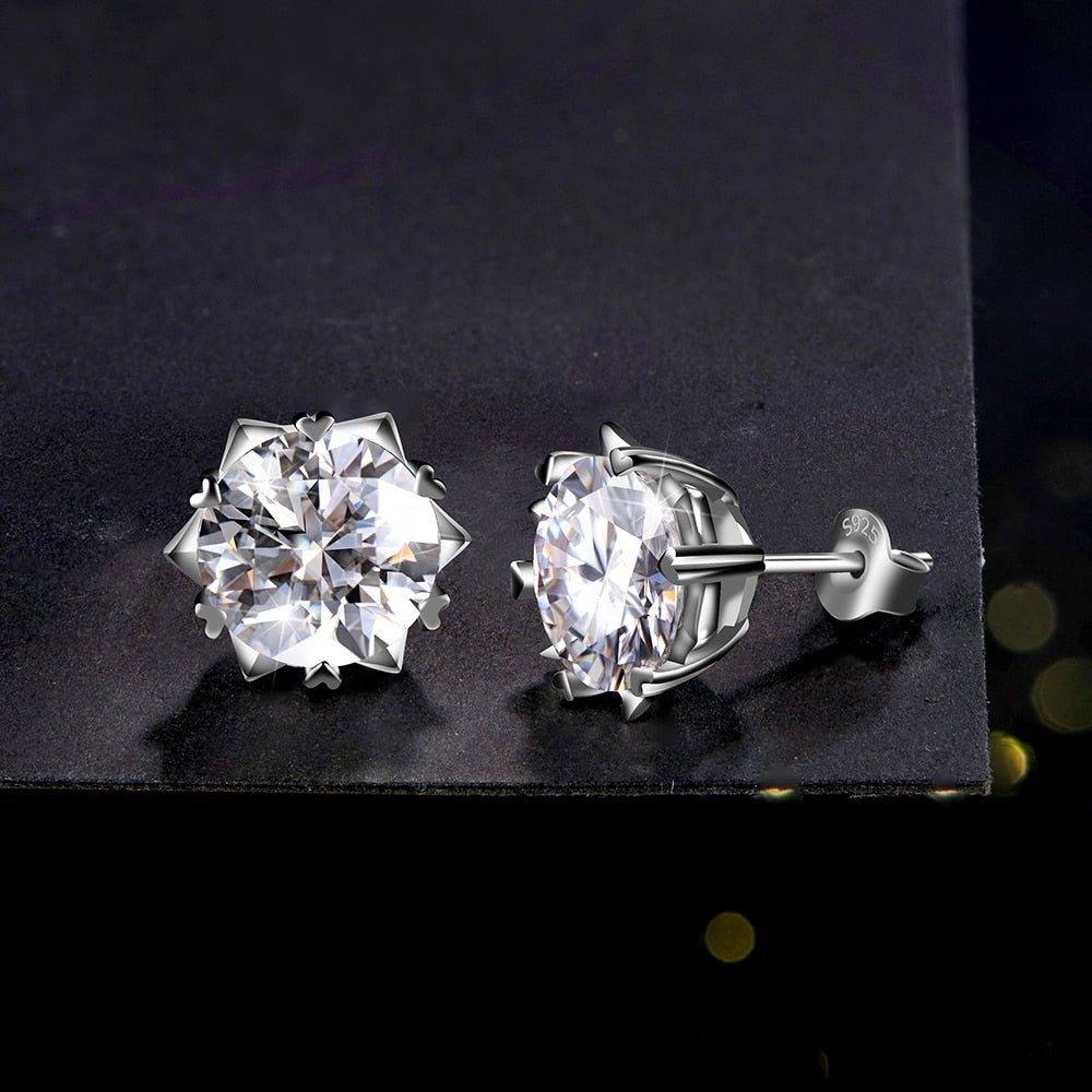 925 Silver 0.5-3.0CT Moissanite Snowflake Stud Earrings