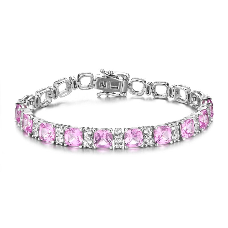 925 Silver 1CT Created Pink Corundum Tennis Bracelet