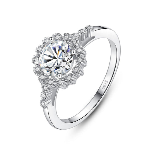 925 Silver 1CT Moissanite Flower Ring