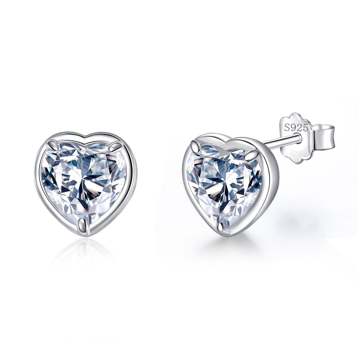 925 Silver 2Ct Moissanite Heart Stud Earrings