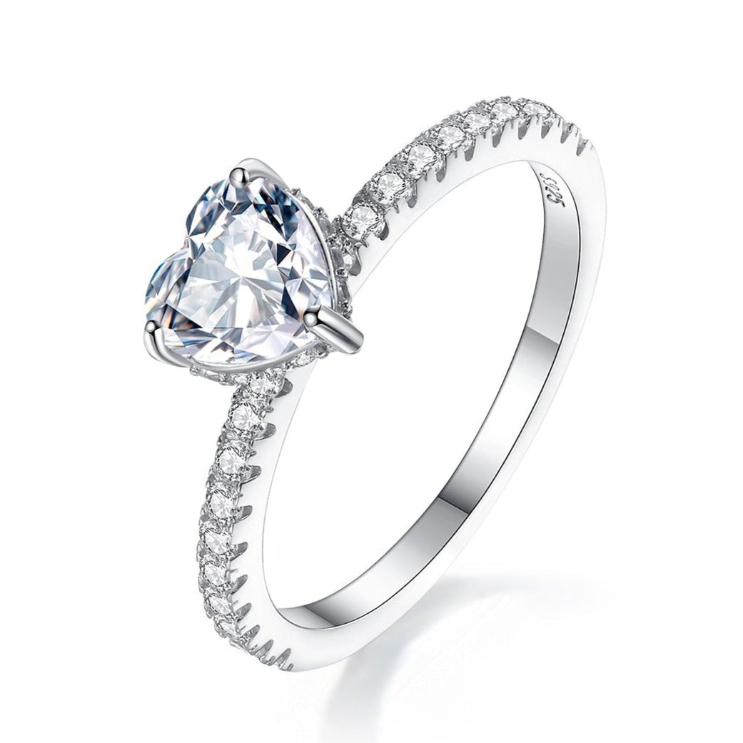 925 Silver Heart Cut 1ct Moissanite Ring