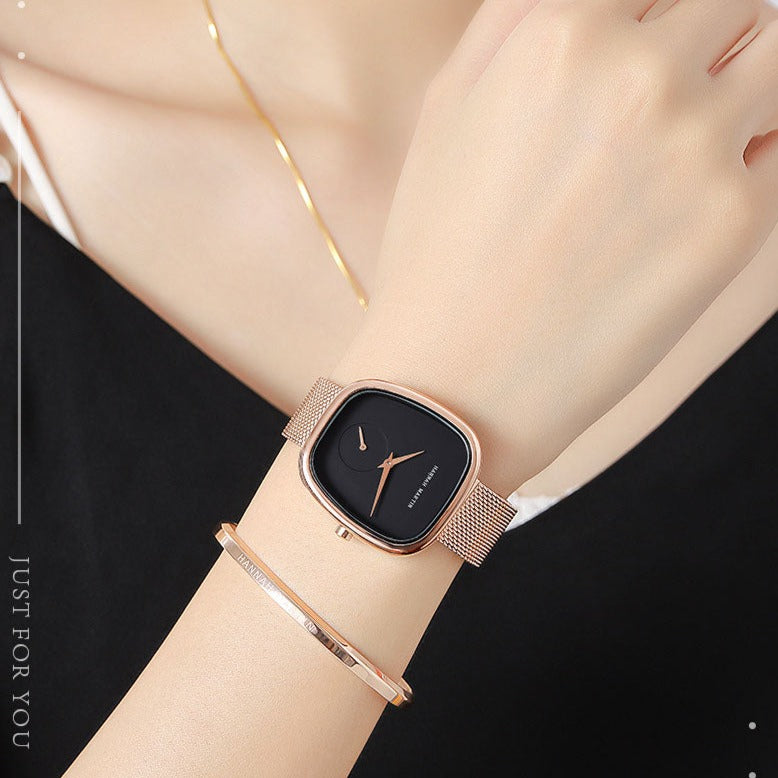 Tonneau Design Casual Wristwatch - ROSE GOLD WITH BLACK DIAL 