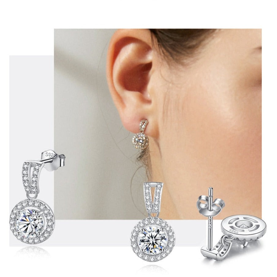 925 Silver 1CT Moissanite Halo Drop Earrings