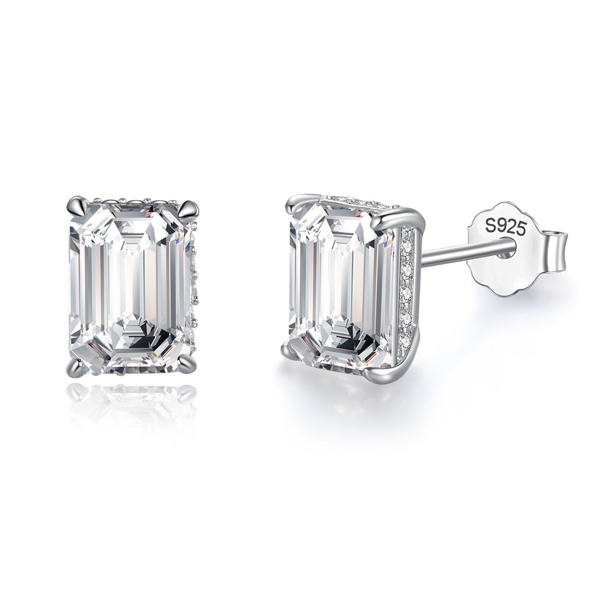 925 Silver Emerald Cut 2Ct Moissanite Earrings