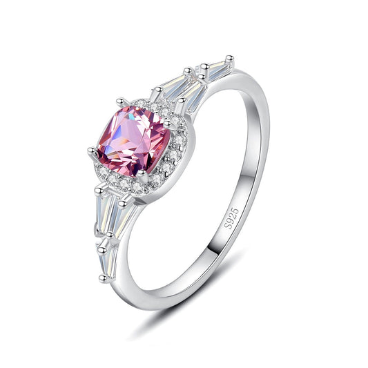 925 Silver Pink Sapphire Palladium Gold Plated Ring