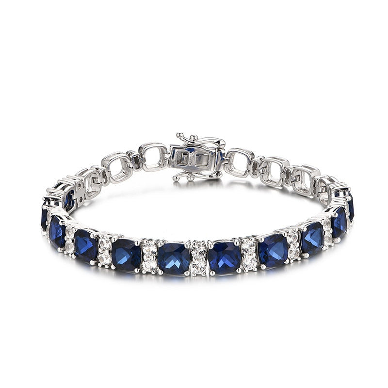 925 Silver 1CT Created Blue Sapphire Tennis Bracelet