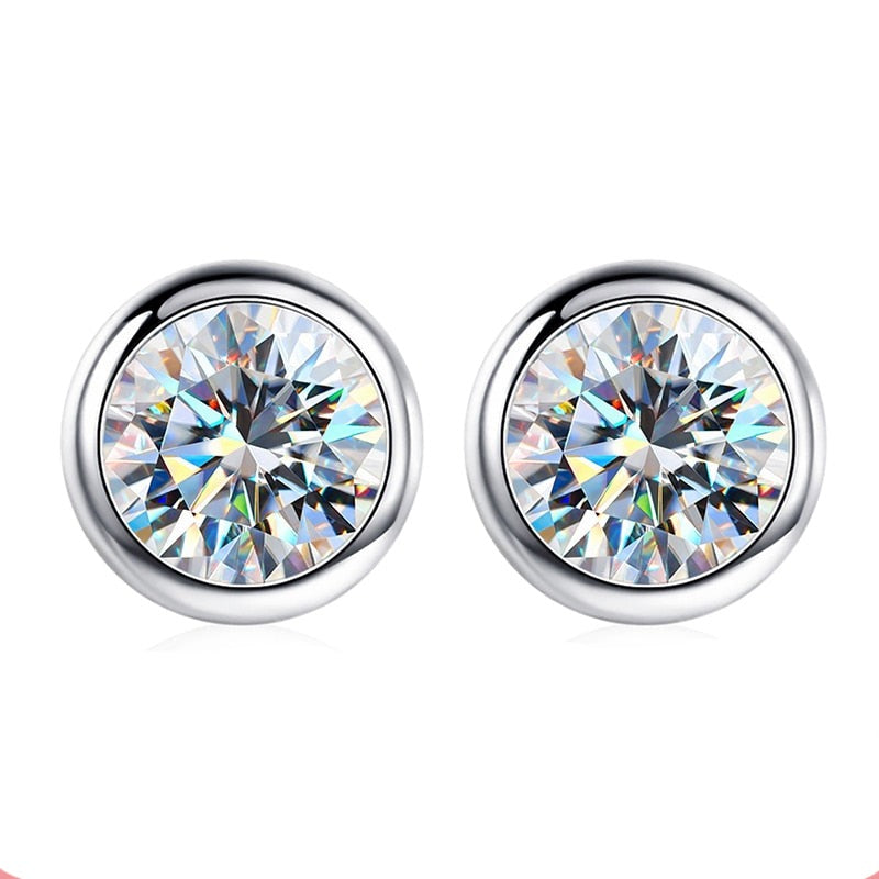 925 Silver Round Cut 0.5-1CT Moissanite Solitaire Stud Earrings