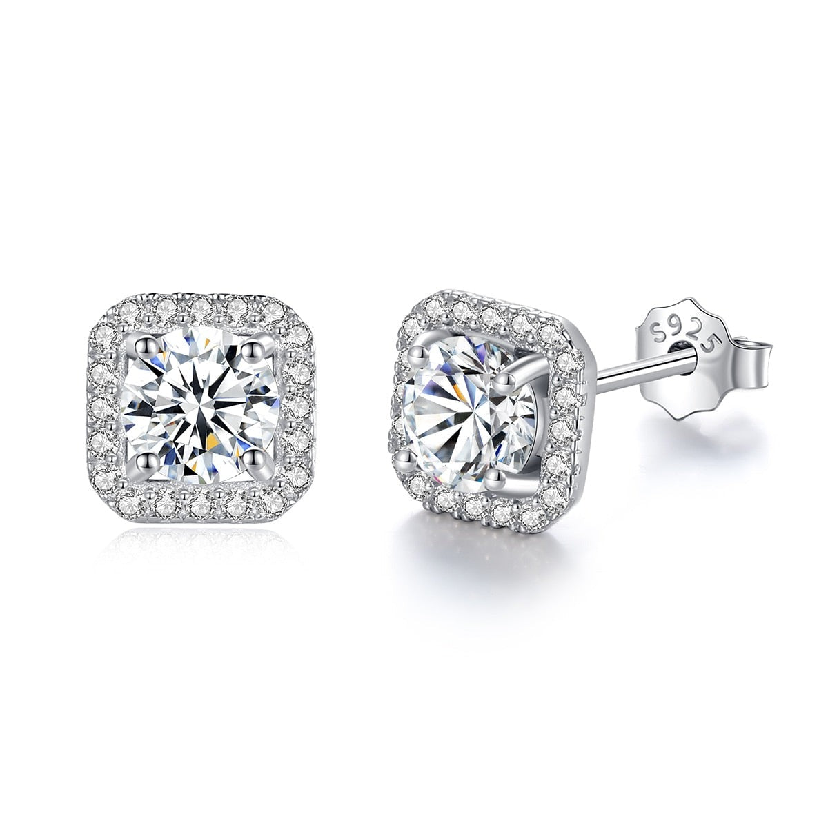 925 Silver 1 cttw Moissanite Square Halo Stud Earrings