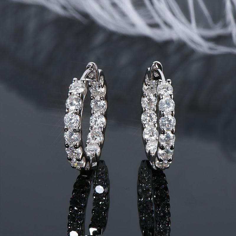 925 Silver 3mm Round Moissanite Hoop Earrings