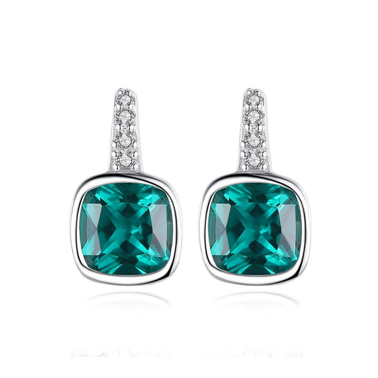 925 Silver Elegant Created Green Emerald Earrings