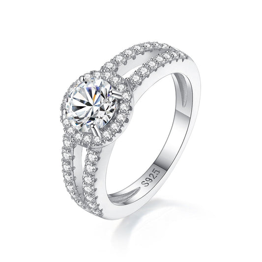 925 Silver 1Ct Moissanite 2-Row Zircon Paved Ring