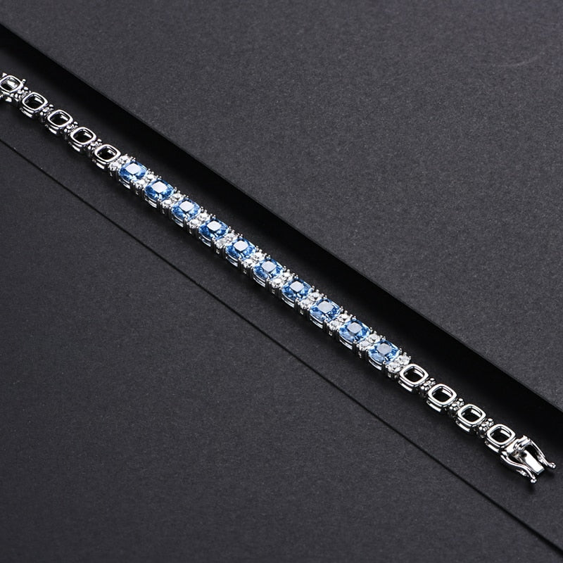 925 Silver 1CT Created Blue Spinel Tennis Bracelet