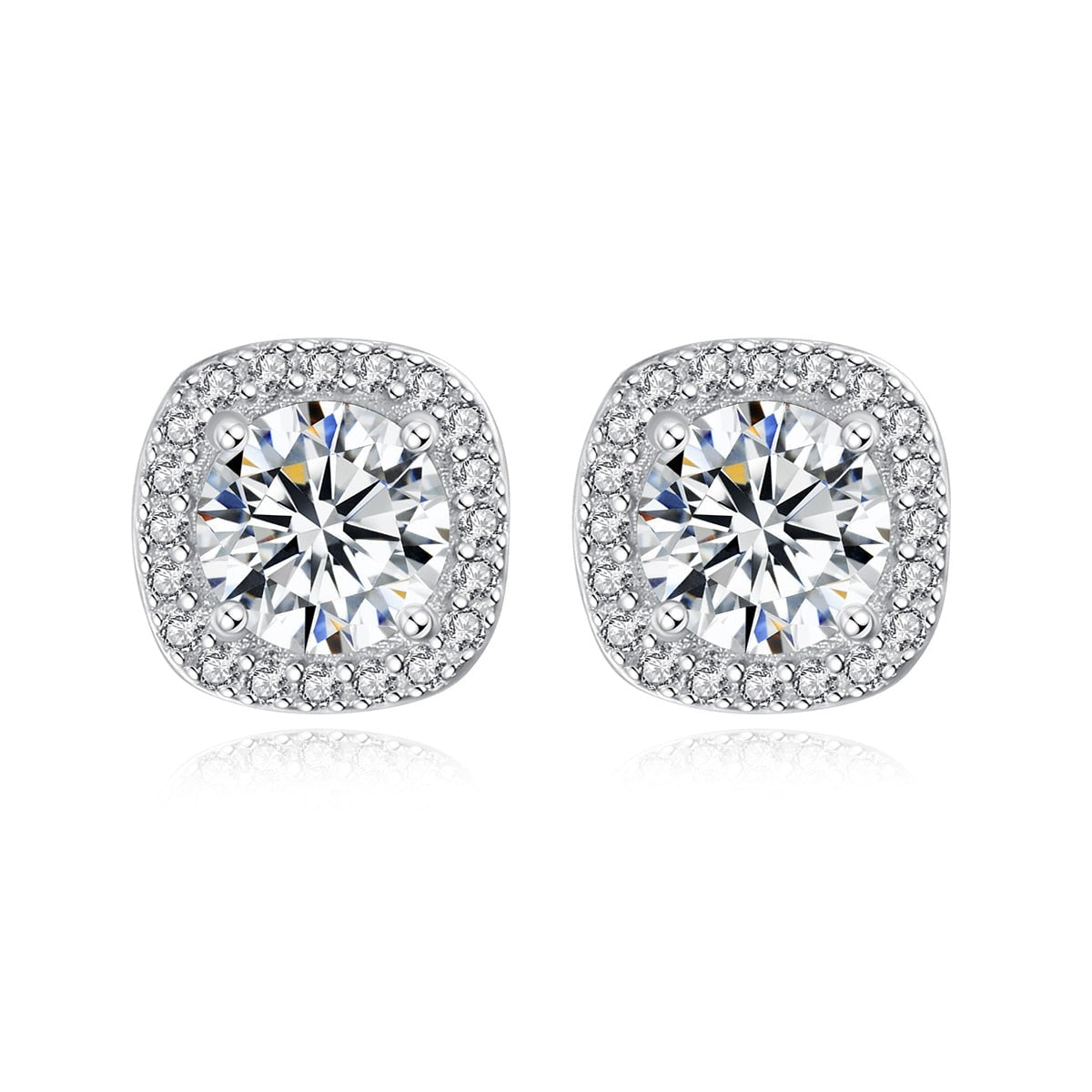 925 Silver Moissanite Square Halo Earrings