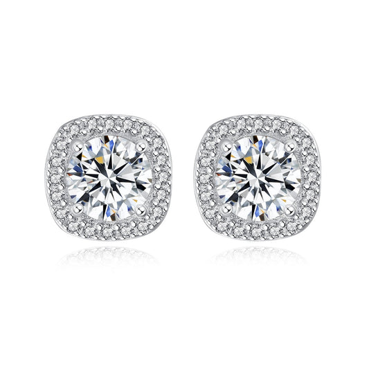 925 Silver Moissanite Square Halo Earrings