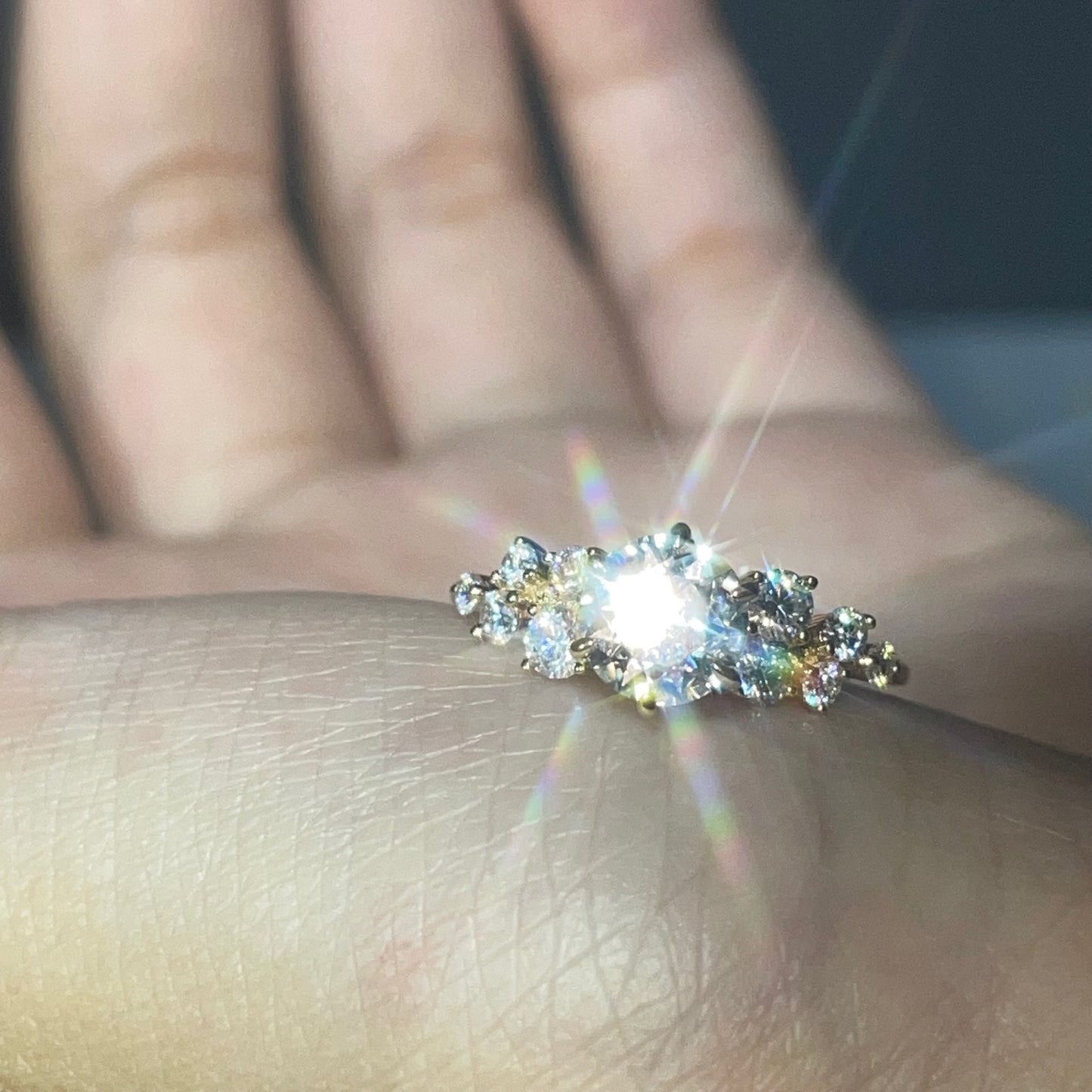 925 Silver 14K Yellow Gold Moissanite Ring - real shot