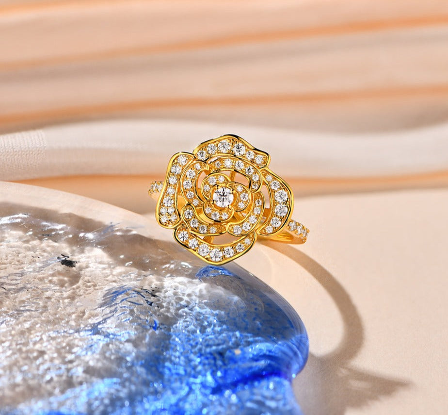 925 Silver Gold Plated 1.5CT Moissanite Rose Ring