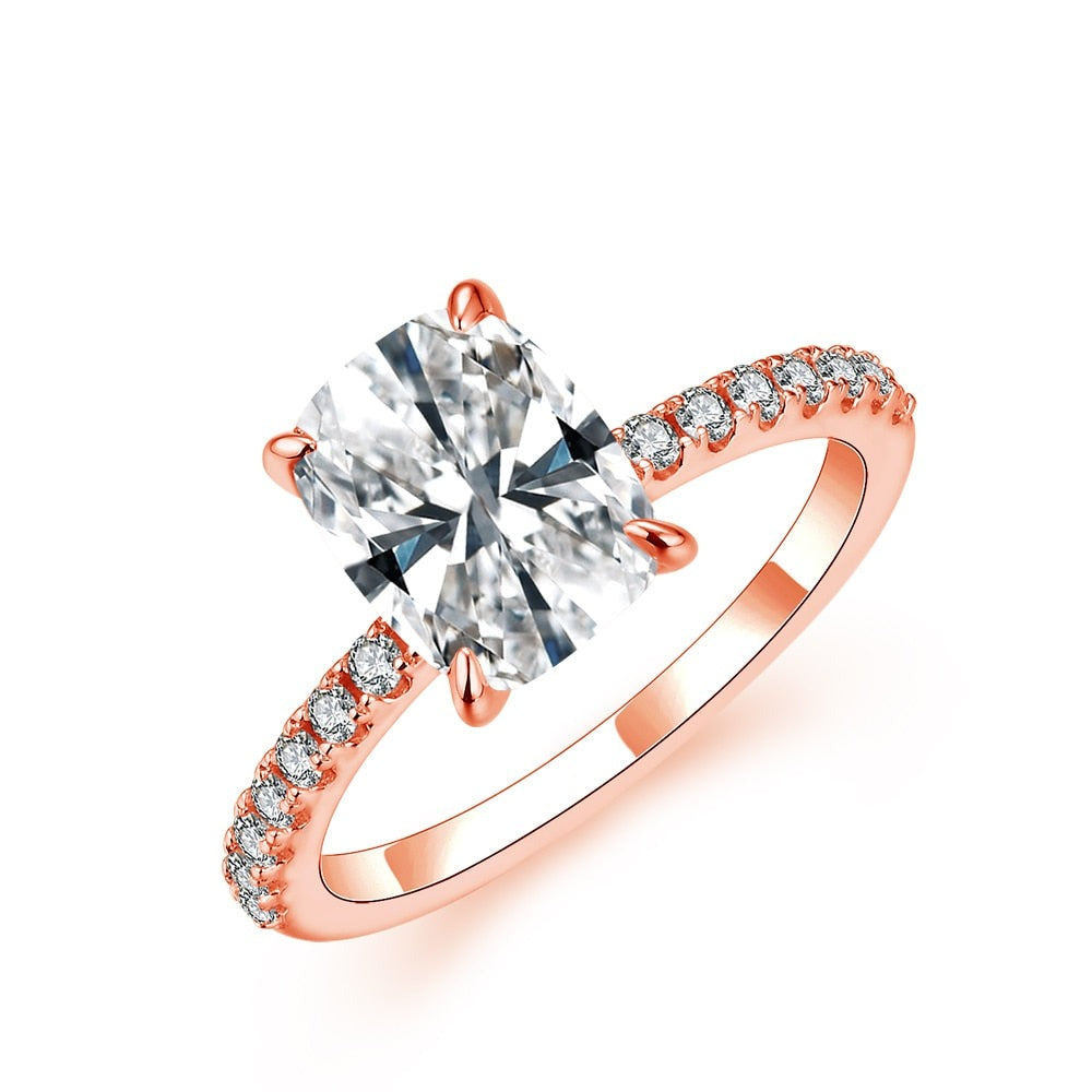 Pure 925 Silver Gold Plated Cushion Cut 3.5CT Moissanite Ring - rose gold plated