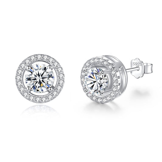 925 Silver 1Cttw Moissanite Round Halo Stud Earrings