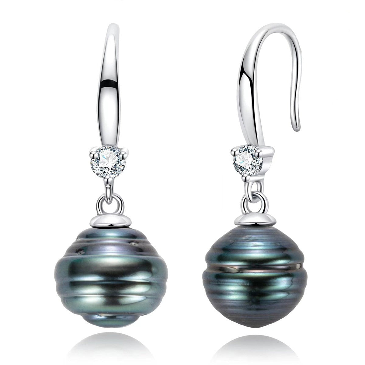 925 Silver 10-11mm Natural Tahitian Pearl and Moissanite Earrings