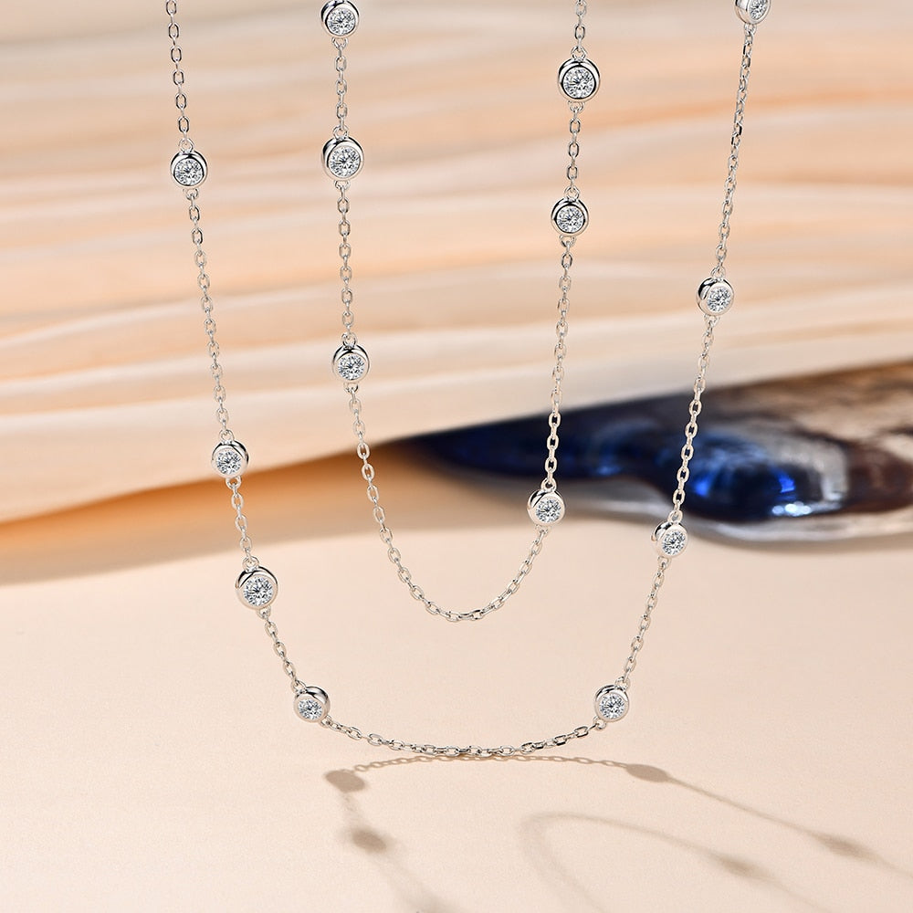 925 Silver Round Cut Moissanite Chain Necklace